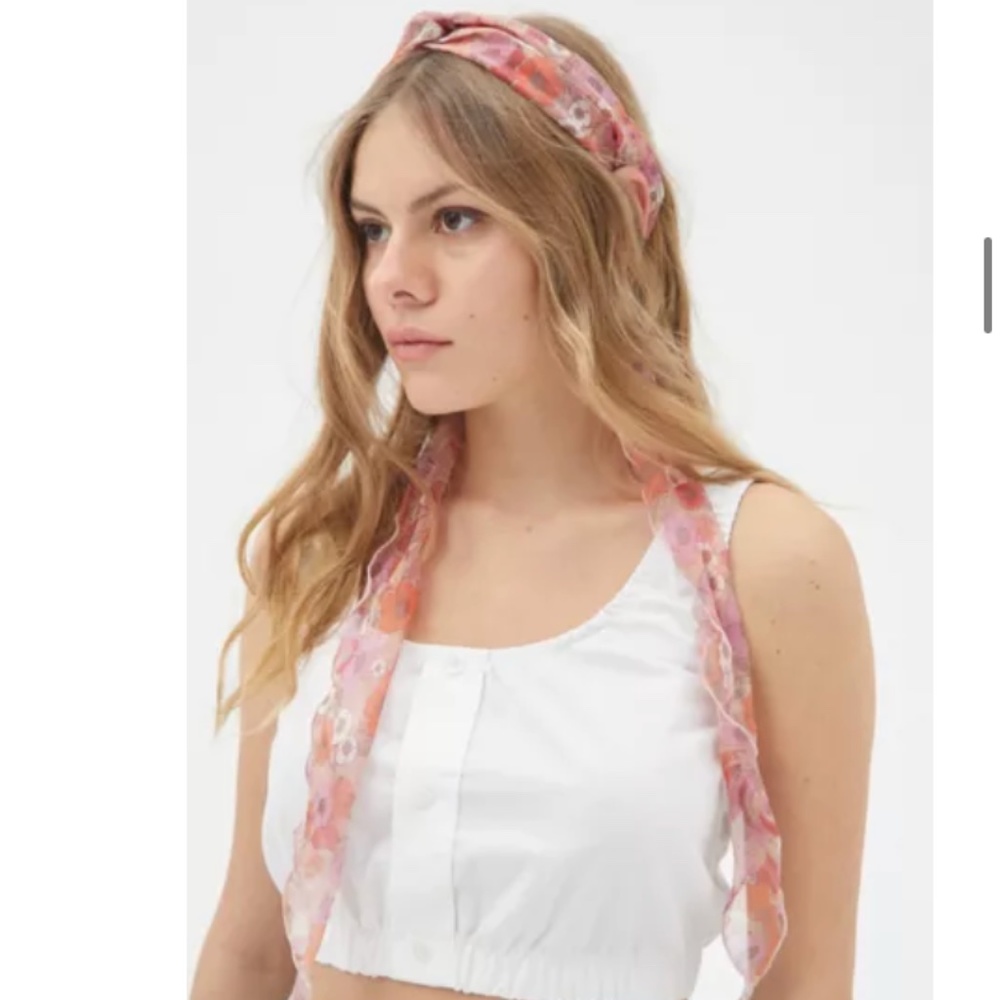 UO Dawn Ribbon Headband Tie Hair Scarf Pink Flower